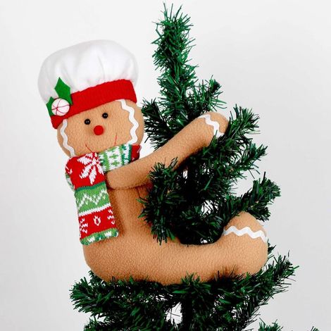 Décorations de sapin de Noël en forme de bonhomme en pain d'épices, décoration unique et amusante en peluche pour sapin de Noël, rideau de bouteille de vin, gingembre, blanc, rouge, vert (1/5)