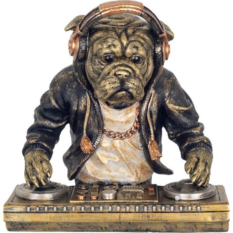 Statuina decorativa in resina a forma di cane DJ, statua animale contemporanea per la casa, accessorio moderno