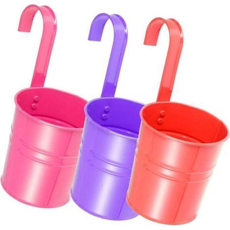 Set di 3 vasi da fiori sospesi in metallo e ferro per balcone, giardino, terrazza, recinzione, vaso con gancio rimovibile, colore casuale (1/5)