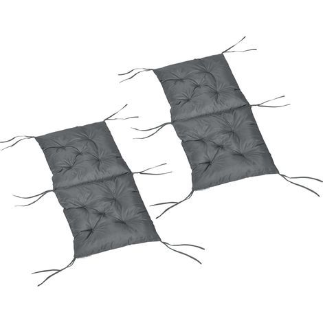 Housse de coussin Outsunny Lot de 2 coussins de chaise d'extérieur, galette de chaise avec attaches, coussins de jardin pour terrasse ou balcon, 98 x 50 x 8 cm, gris (1/5)