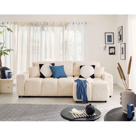 Crocus - beidseitig montierbar - 4 sitzplätze - schlaffunktion und bettkasten - aus kunstpelz - beige