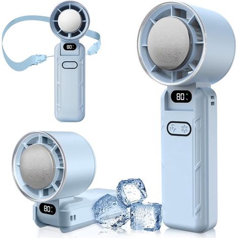 Mini ventilador portátil，batería de 3600 mAh，carga USB，pantalla LED，adecuado para acampar，viajes y vacaciones en la playa (azul) (1/4)
