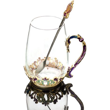 Tasse À Thé En Verre - Avec Cuillère Intégrée - Pour Boissons Chaudes Et Froides - Idéale Cadeau - Lot De 1 (1/5)