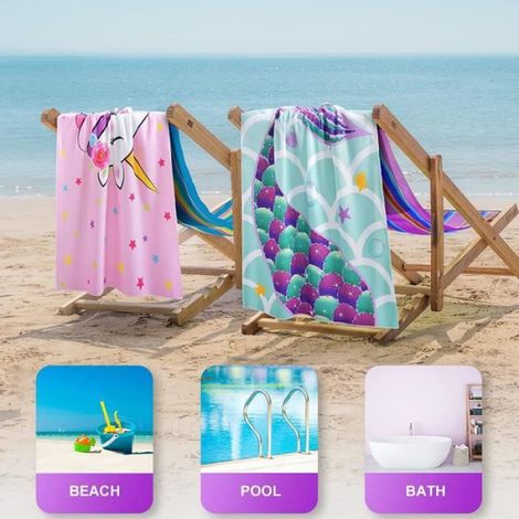 Serviette de plage - Sirène - Polyester - 30 x 60 cm - Séchage rapide - Lavable en machine (1/4)
