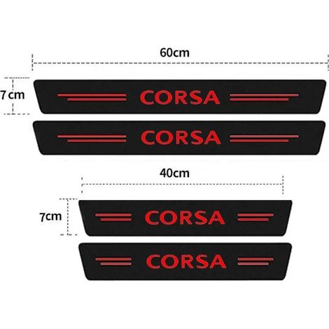 (Lot de 4 autocollants rouges) Seuil de porte de voiture en fibre de carbone, anti-rayures et imperméable, compatible avec Opel Corsa 2024, film de protection pour le seuil de coffre arrière et les cô (1/4)
