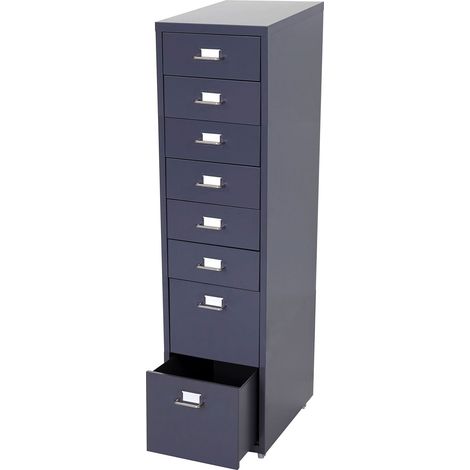 Caisson à roulettes Boston T851, placard à tiroirs en acier, 109x28x44 cm 8 tiroirs - gris foncé (1/5)