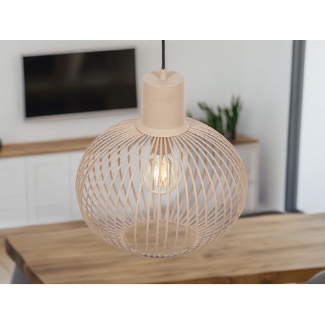 Pendelleuchte GILA mit Gitter Lampenschirm Beige Ø 33cm