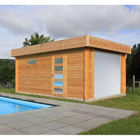 Solid – Garage en bois 17,02 m² – Largeur 3580 mm – Profondeur 5380 mm – Porte sectionnelle motorisée – Système Place & Plug (1/5)