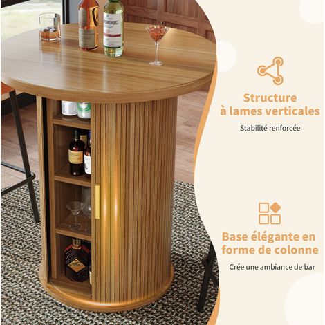 Mesa de bar redonda 60x60x91.6 cm color madera en MDF y metal con almacenaje y puerta corredera (1/5)