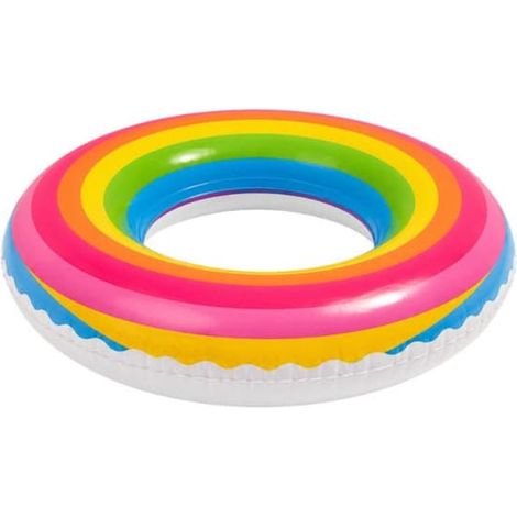 Bouée flottante ronde arc-en-ciel de 80 cm pour piscine et plage - Matelas flottant amusant pour l'été, les vacances et les jeux d'eau (1/5)