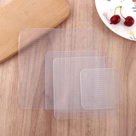 Juego de 4 tapas para recipientes de alimentos, tapas de silicona flexibles y transparentes, reutilizables, aptas para microondas, 3 tamaños. (1/5)
