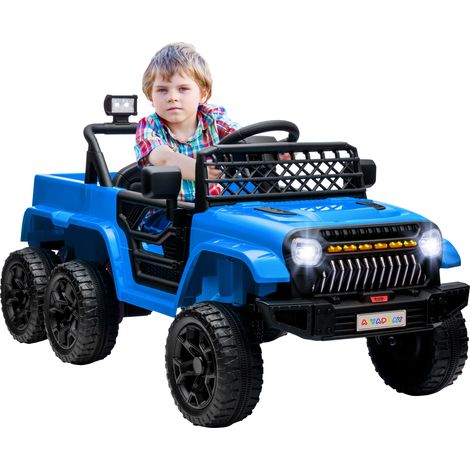 12V Elektrisches Kinderauto, mit Anhänger, LED-Lichtern, Musik und Hupe, für Kinder im Alter von 3-8 Jahren, Hellblau