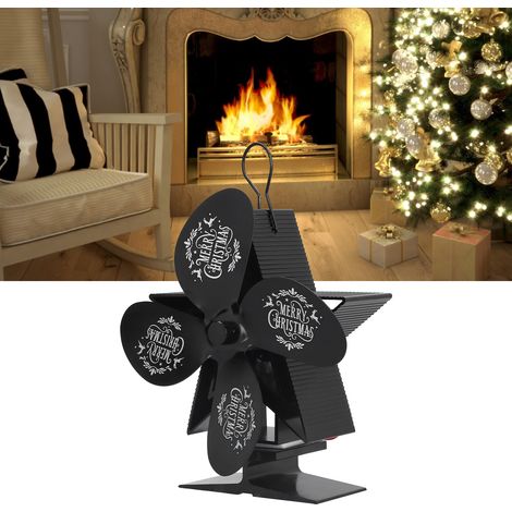 4-flügeliger Kaminmotor, selbsterzeugender Kaminventilator, thermischer Kaminventilator, hochtemperaturbeständiger Kaminventilator, Kaminventilator im Weihnachtsstil, schwarz. (1/5)