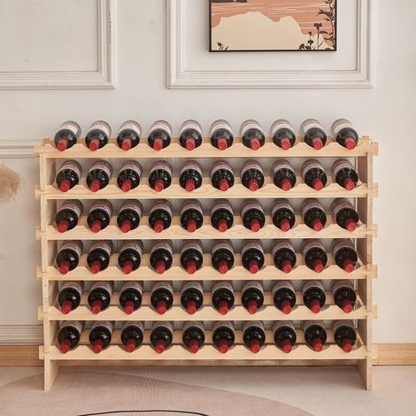 – Range bouteille en bois pour 60 bouteilles – 6 étagères réglables 110 x 30 x 80,5 cm – Style campagnard naturel – Assemblage facile (1/5)