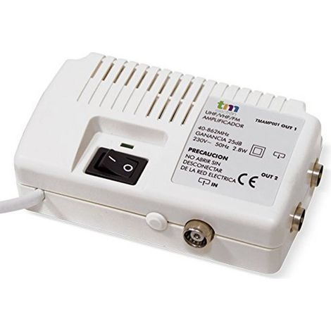 Tm Electron  &ndash Amplificateur d'antenne TV pour intérieur UHF/VHF avec 2 sorties, Blanc - TMAMP001