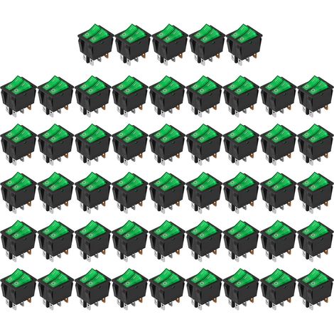 Lot de 50 interrupteurs à bascule marche/arrêt électroniques pour bateaux, 6 broches, 2 positions, 2 niveaux, avec voyant lumineux, 125 V/250 V, KCD3 Vert (1/5)