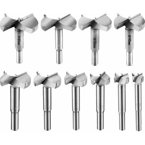 Meche Bois 15-60mm 10 Pcs Fraise Bois foret bois Meche a Faconner Mèche à Bois Carbure Installation de Portes Sphériques pour Trou Travail Bois Plastique Contreplaqué Tiroir (1/4)