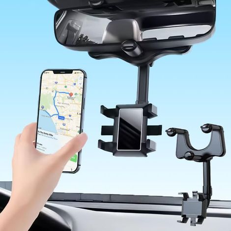 Support de téléphone pour voiture, réglable à 360° et rétractable, accessoires de rétroviseur super stables, support universel pour téléphones GPS compatible avec tous les smartphones (1/5)