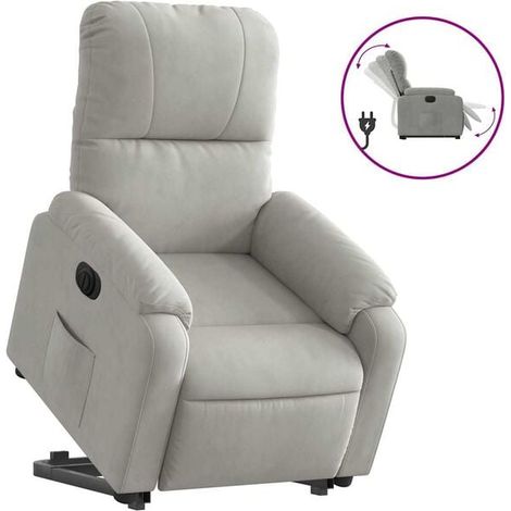 Fauteuil inclinable électrique gris clair, en tissu microfibre. (1/5)