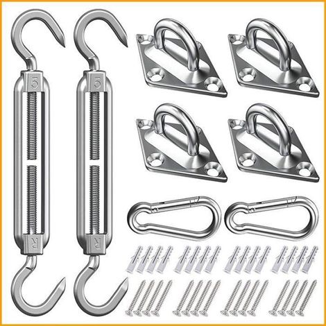 Kit fixation voile d'ombrage marine acier inoxydable 316 M5, 24 pcs, pour toiles carrées, rectangulaires (1/4)