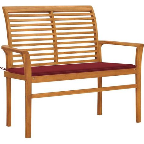Banc de jardin avec coussins bordeaux, hauteur 112 cm, teck massif. (1/5)