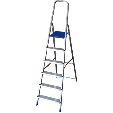 Facal K100 scala domestica a 6 gradini in alluminio con pedana acciaio blu e paracorpo ad arco chiuso portata 100 kg