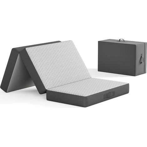 Folding Mattress 140 x 190 x 15 cm with Carry Bag, Adult Gel Memory Foam Mattress Folding Bed for Camping, Travel, Car and Guests, Grey (1/5)