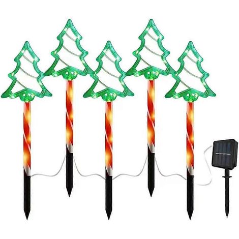Lot de 6 guirlandes lumineuses solaires LED d'extérieur à encastrer au sol, étanches, pour sapin de Noël, bonhomme de neige et Père Noël. (1/5)