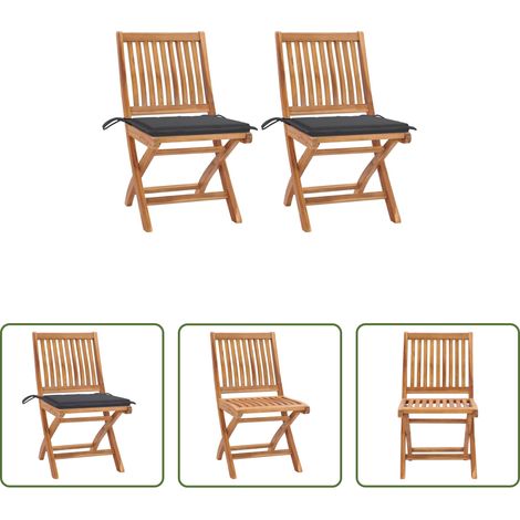 Teakholz -  Gartenstühle 2 Stk. mit Anthrazit Kissen Massivholz Teak (1/5)