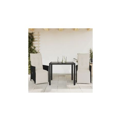 Ensemble de bistro 3 pcs avec coussins noir résine tressée (1/5)