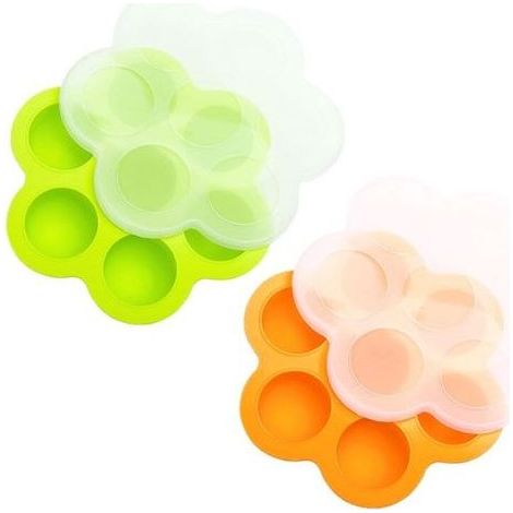 Set mit 2 Silikon-Gefrierschalen mit Deckeln für Babynahrung, Aufbewahrungsbehälter (1/4)