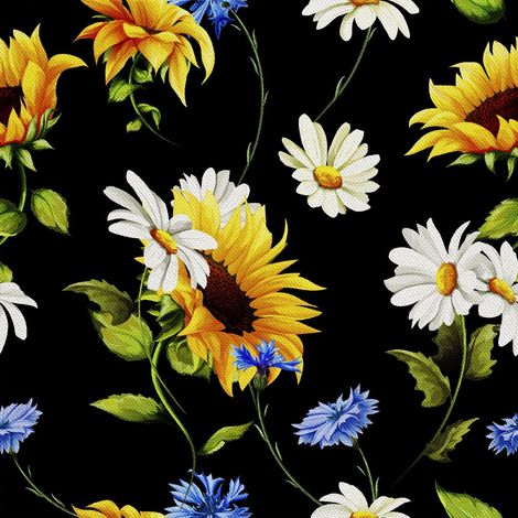 Outdoor dekostoffe oxford - Motiv Blumen auf schwarzem I DX490 (1/5)