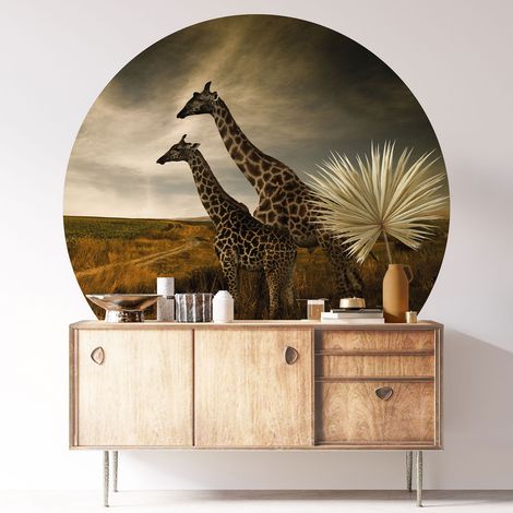 Sticker mural rond / cercle - Girafes - Diamètre 50 cm - Adhésif MAT (1/3)