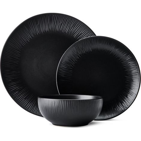 Mikasa Jardin Midnight - Geschirr de Keramik de 12 Stück für 4 Personen mit Esstellern, Beilagentellern und Schalen, schwarz, in Geschenkbox de und spülmaschinenfest.