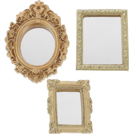 Ensemble de mini miroirs dorés, ensemble de 3 pièces pour la décoration familiale de mini miroirs de poupée exquis (1/5)