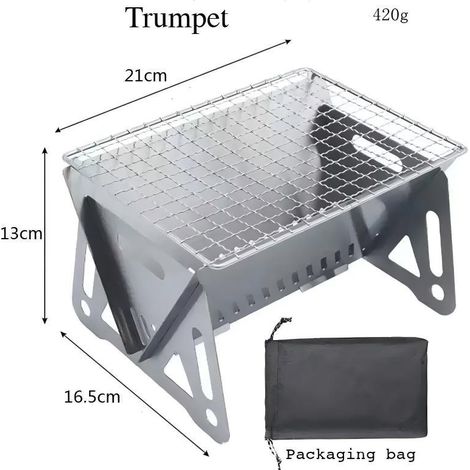 Mini barbecue à charbon carte pliable en acier inoxydable 21×16,5 cm, ultra‑léger 420 g avec sac de rangement, barbecue portable camping randonnée (1/5)