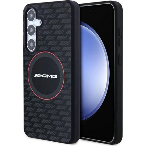 Custodia rigida in silicone con motivo in carbonio, modello AMG AMHMS24M23SMRK S24+ S926 nera/nera, MagSafe (1/5)