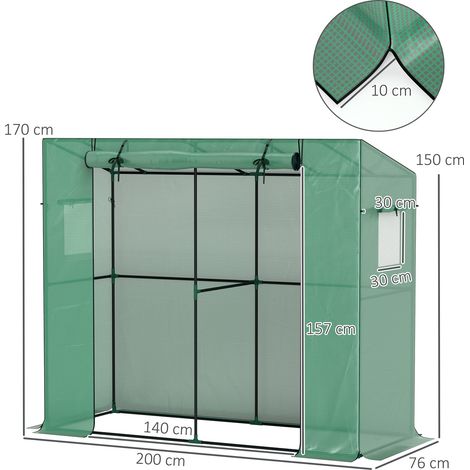 Mini-Gewächshaus, Anlehn-Gewächshaus mit Rolltür und Netzfenstern, UV-beständig, für Blumen, Setzlinge, Pflanzen, Grün (1/5)