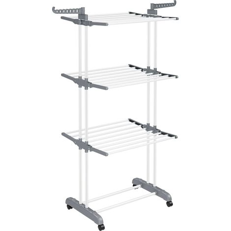 Séchoir mobile 4 niveaux – Roulettes – Pliable – 63,5x128x173 cm – Grande capacité – Montage rapide – Coloris blanc (1/5)