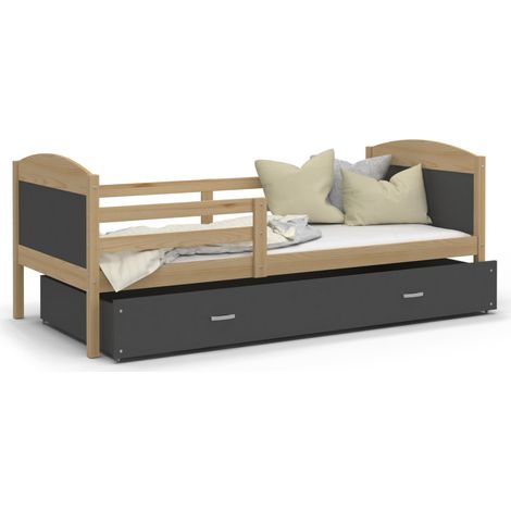Lit Enfant Mateo 90x190 tiroir + Matelas Pin - gris (1/3)