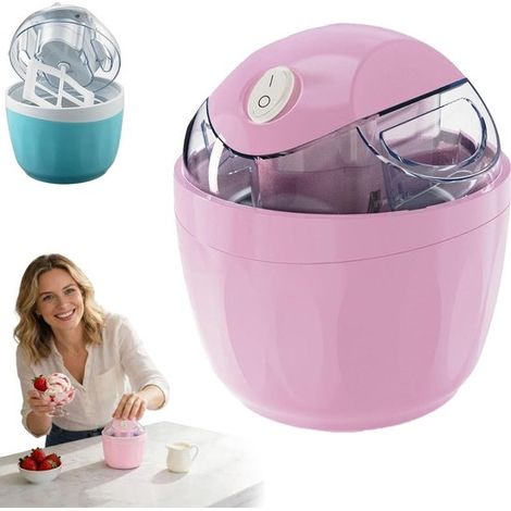 Máquina para hacer helados, Eléctrica, Helado casero, También se puede usar para hacer yogur helado y gelato, Compacta y portátil, Rosa (1/5)