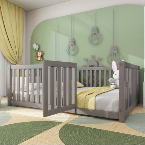 DESVIAE Lit enfant au sol avec barrière et porte bois gris 140 x 200 ManoMano (1/5)