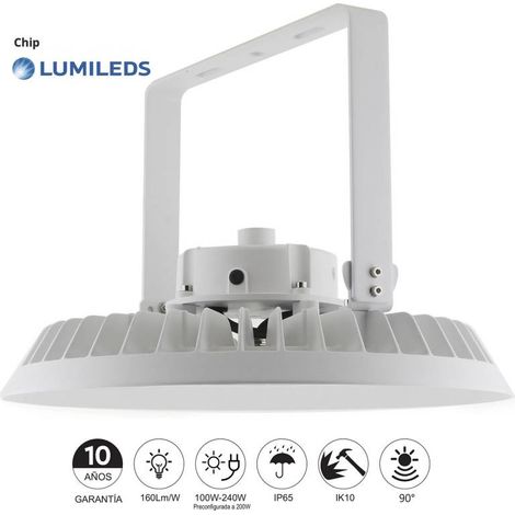 Campana-Proyector LED Industrial FLEXBAY 240W-100W ajustable, Chipled LUMILEDS, 90º, Blanco frío (1/5)