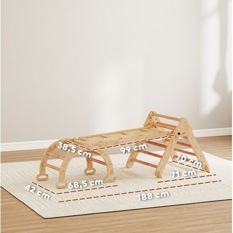 Jeu d’escalade 7-en-1 pour enfants, bois naturel, pliable, 188 x 70 x 59 cm, DESVIAE (1/5)