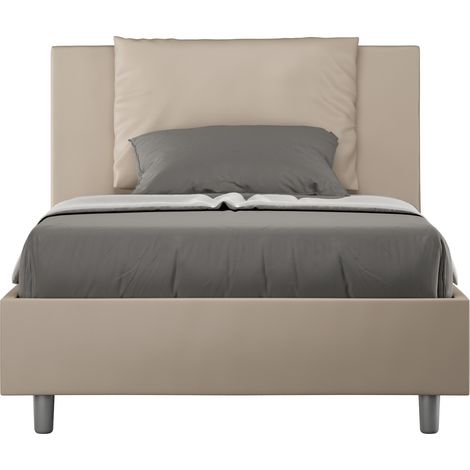 Lit adulte moderne avec coussins rembourrés simili cuir Anja Sommier-Beige-120x190-Option Sommier (1/5)