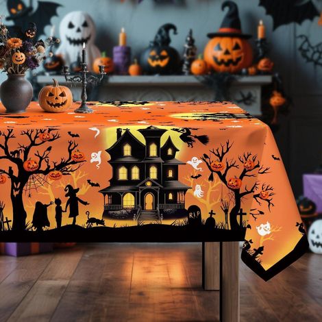 Halloween Tischdecke Rechteckig 152x264 cm Orange Polyester mit Motiv