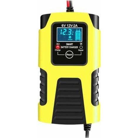 Intelligentes automatisches Ladegerät (12 V/2 A, 24 V/2 A), tragbares Erhaltungsladegerät, Desulfator für Auto- und Motorradbatterien, Gelb