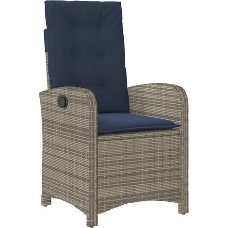Reclining Garden Chair with Cushions Grey Poly Rattan vidaXL (1/5)
