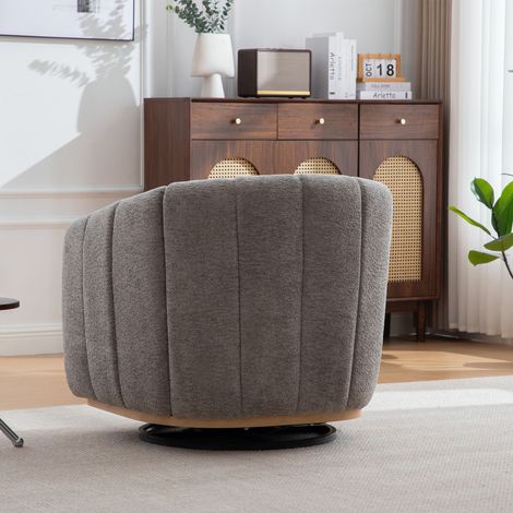 Pouf poire moderne en chenille gris avec piètement métal, rotation 360°, fauteuil club rembourré à pompons, siège citrouille pour salon, chambre, espace détente. (1/5)