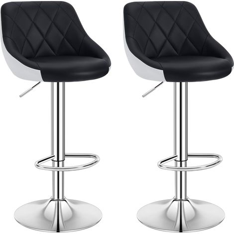 WOLTU 2x Sgabello da Bar Sedia Cucina Imbottita Girevole in Metallo e Ecopelle Nero+Bianco